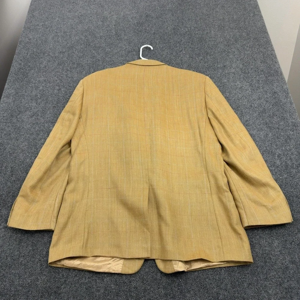 Joseph Abboud Blazer Mens 48R Tan Silk Wool Linen Herringbone Plaid Classic